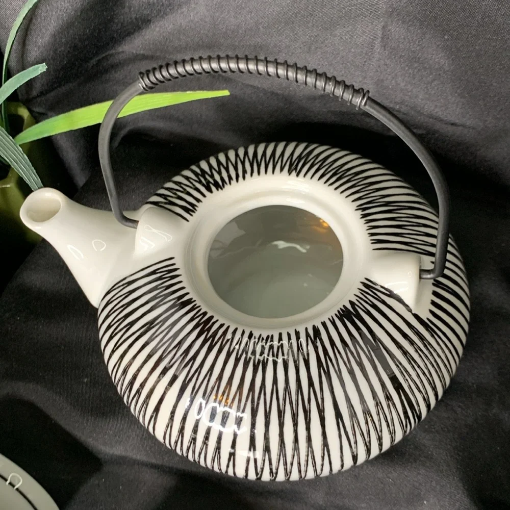 Pier 1 “Akina” porcelain black and white tea / saki set